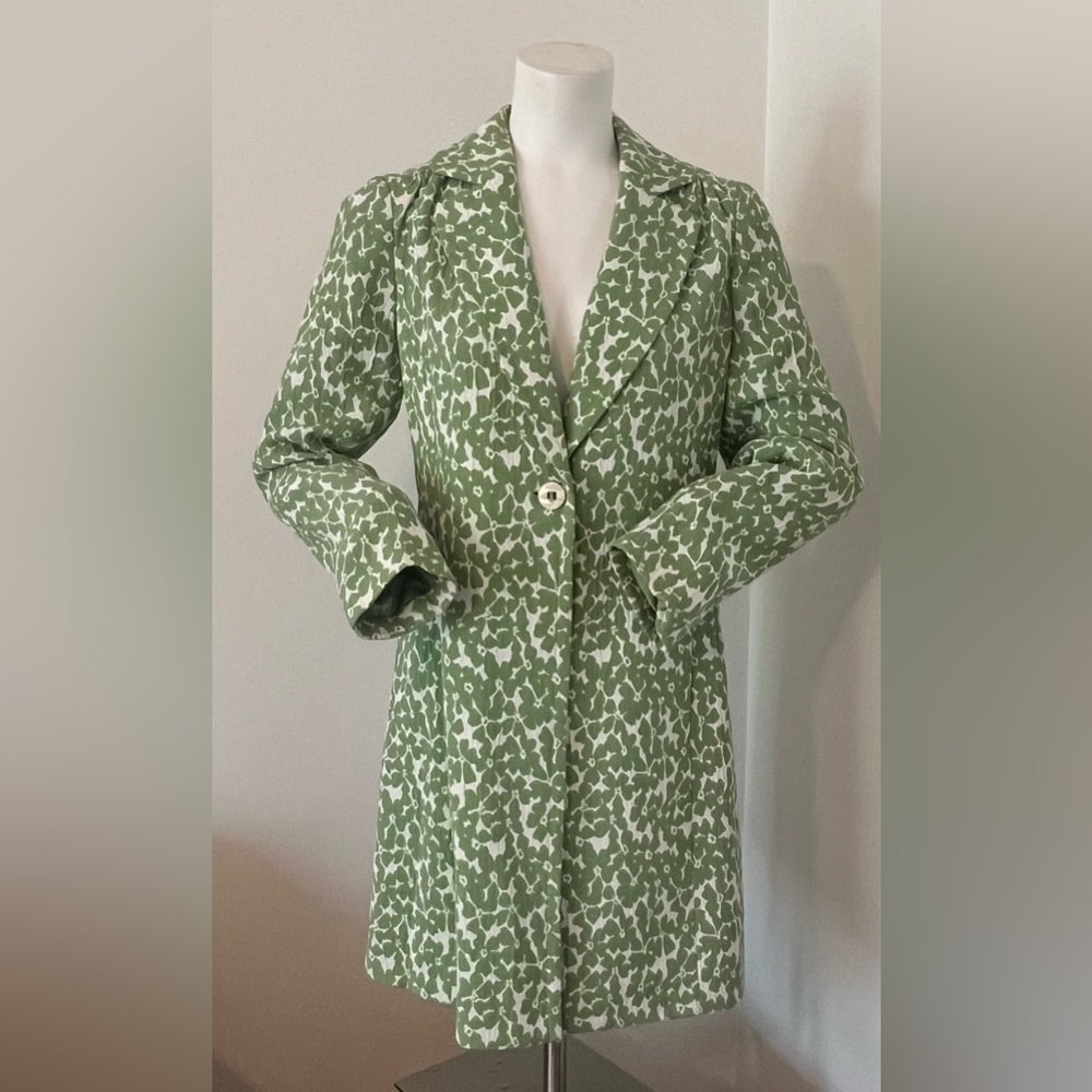 Nine West Floral Brocade One Button Single Breasted Trench Coat EUC